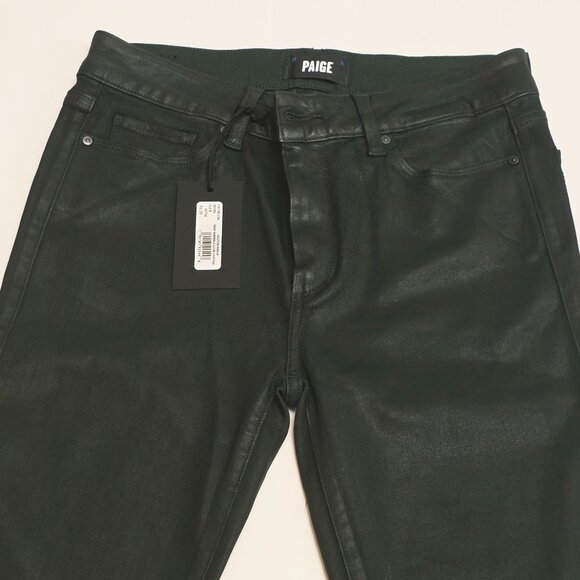 PAIGE Hoxton Skinny Ankle Jean in Deep Emerald Luxe Coating - Picture 3 of 16